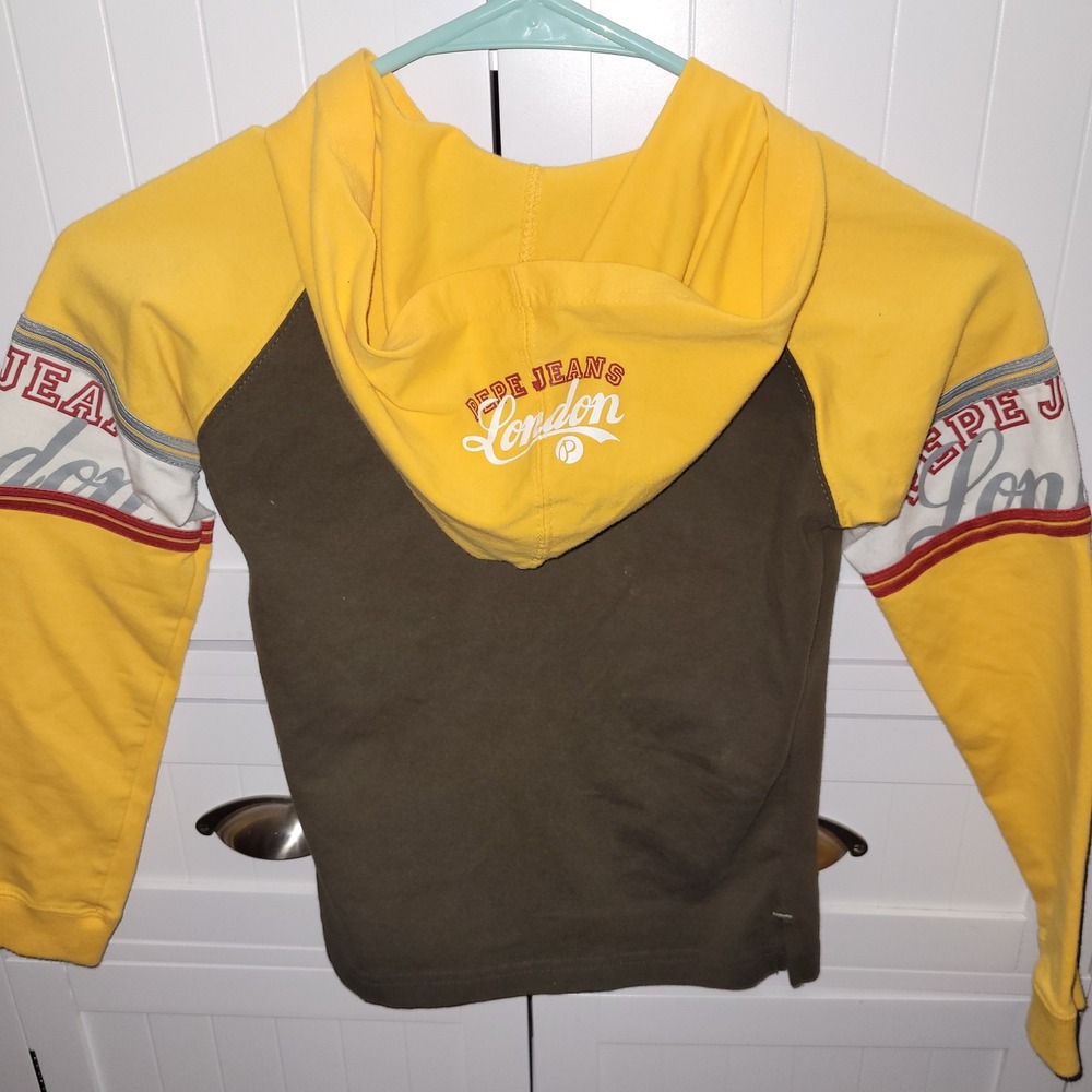 Pepe Jeans London Zip Up Hoodie Jacket Olive Yellow Graphic Logo Size M 10 12 - Picture 4 of 9